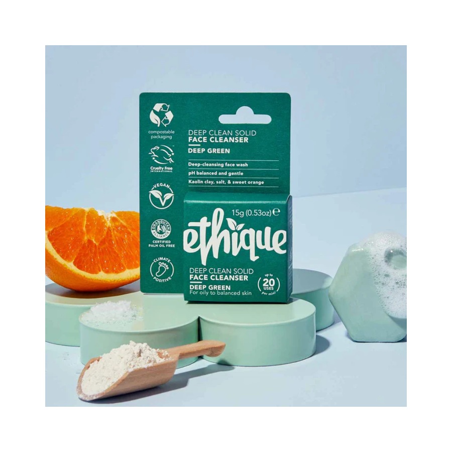 20 x ETHIQUE Solid Mini Face Cleanser Deep Green Oily to Normal Skin 15g