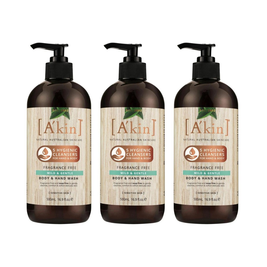 Buy 3 x A'kin Fragrance Free Mild & Gentle Body & Hand Wash 500mL ...