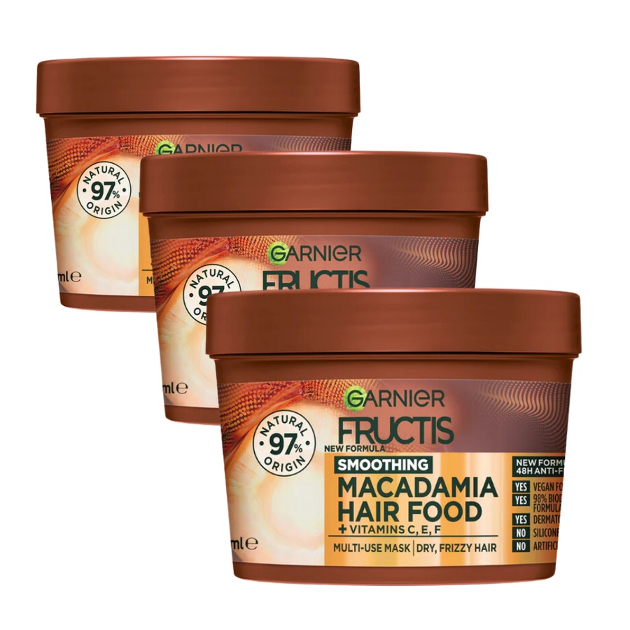 3 x Garnier Fructis Hair Food Hair Mask 390mL - Smoothing Macadamia