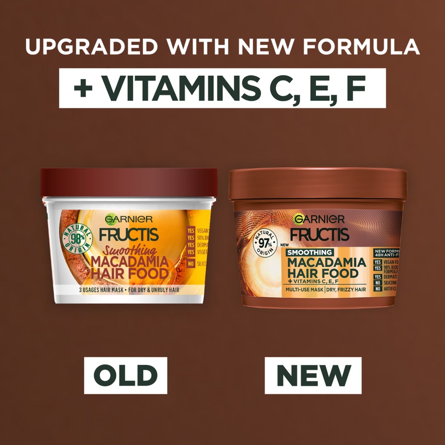 3 x Garnier Fructis Hair Food Hair Mask 390mL - Smoothing Macadamia