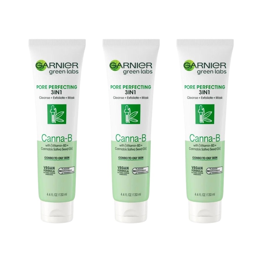 3 x Garnier Green Labs Pore Perfecting 3in1 Canna-B Clay Cleanser 130mL