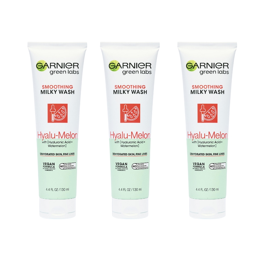 3 x Garnier Green Labs Smoothing Milky Wash Hyalu-Melon Cleanser 130mL