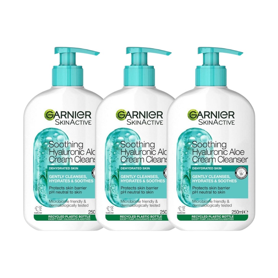 3 x Garnier SkinActive Soothing Hyaluronic Aloe Cream Cleanser 250mL