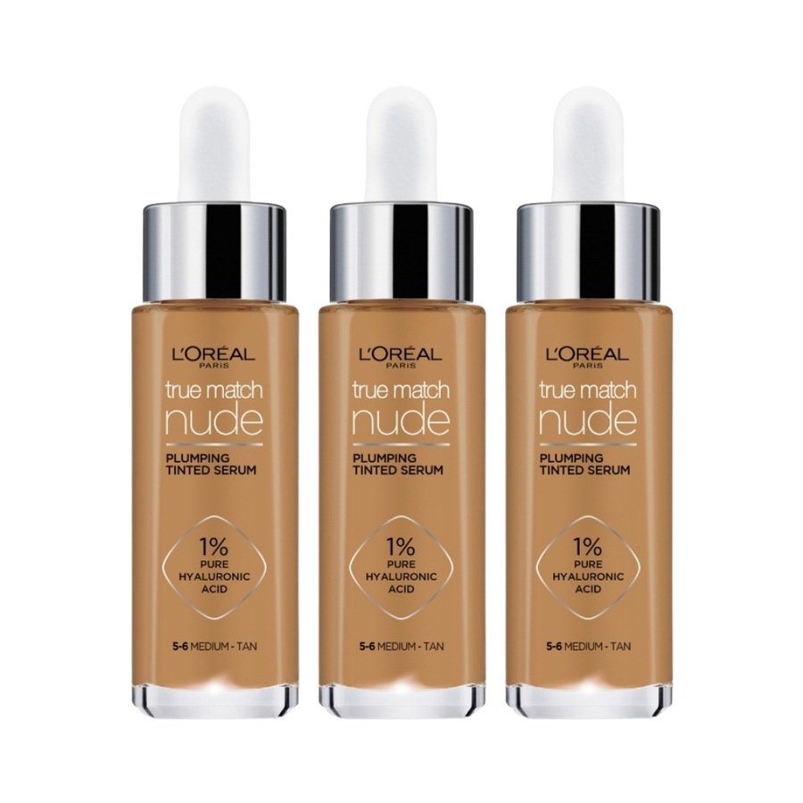 3 x L'Oreal Paris True Match Nude Plumping Tinted Serum 30mL - 5-6 Medium Tan