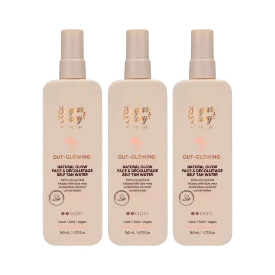 3 x SugarBaby Out Glowing Natural Glow Face And Decolletage Self Tan Water 140mL