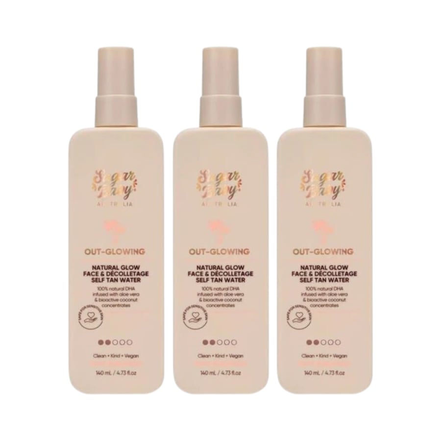 3 x SugarBaby Out Glowing Natural Glow Face And Decolletage Self Tan Water 140mL