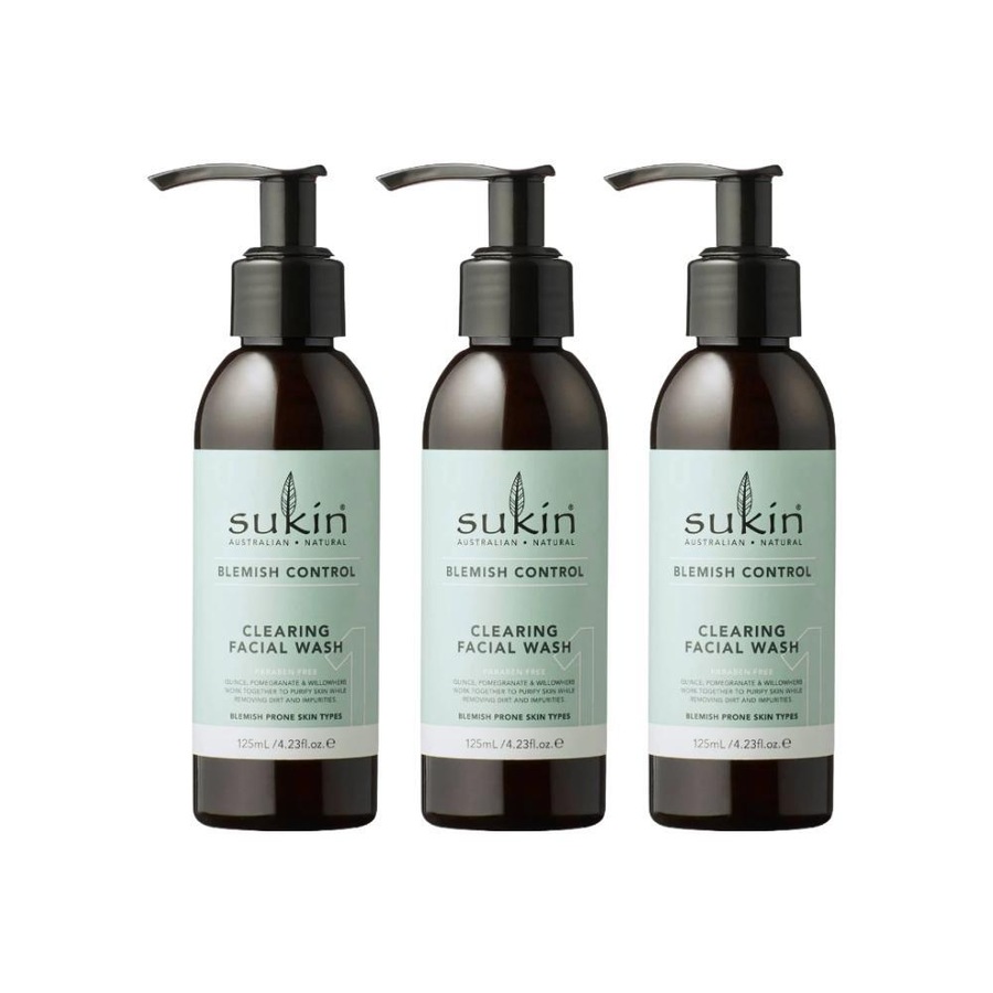 3 x Sukin Blemish Control Clearing Facial Wash 125mL