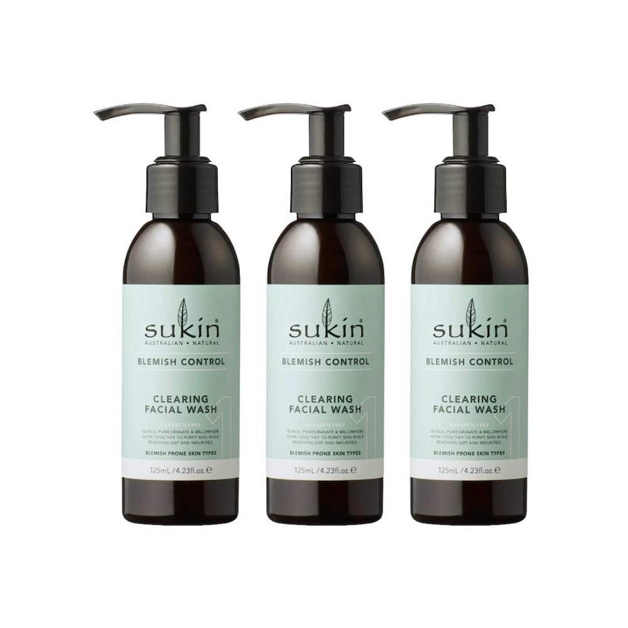 3 x Sukin Blemish Control Clearing Facial Wash 125mL