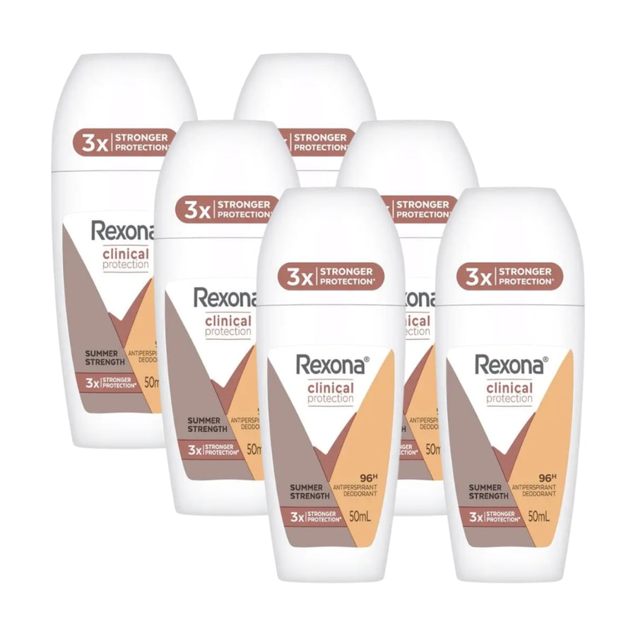 6 x Rexona Clinical Protection 96H Summer Strength Antiperspirant Roll On Deodorant 50mL