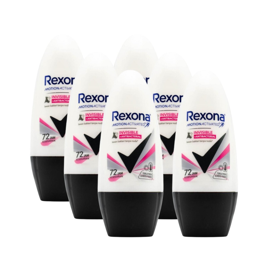 6 x Rexona Motion Activated Invisible + Antibacterial Deodorant Roll On 45mL