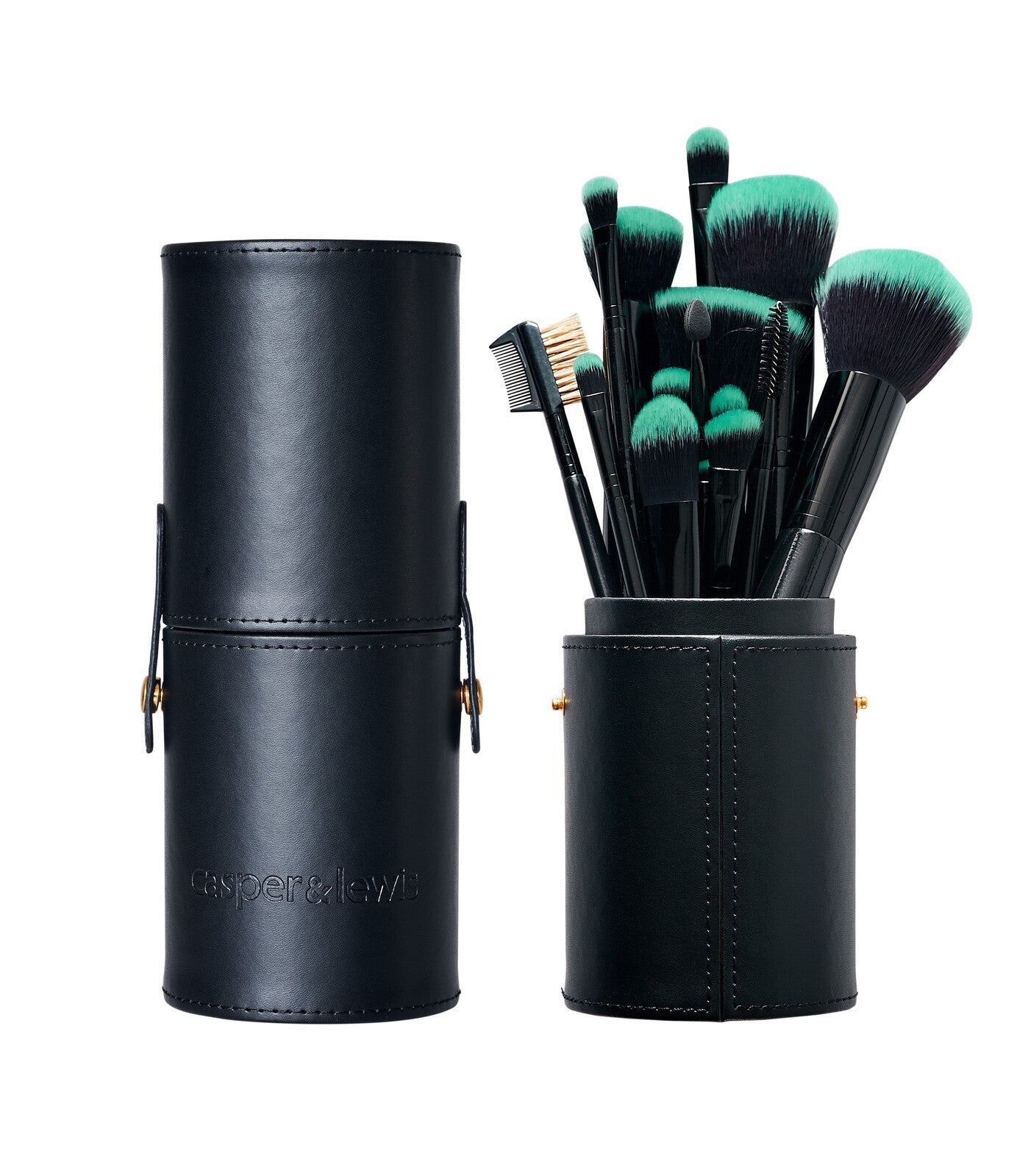 Casper & Lewis 16 Piece Makeup Brush Set Turquoise with Cylinder Case