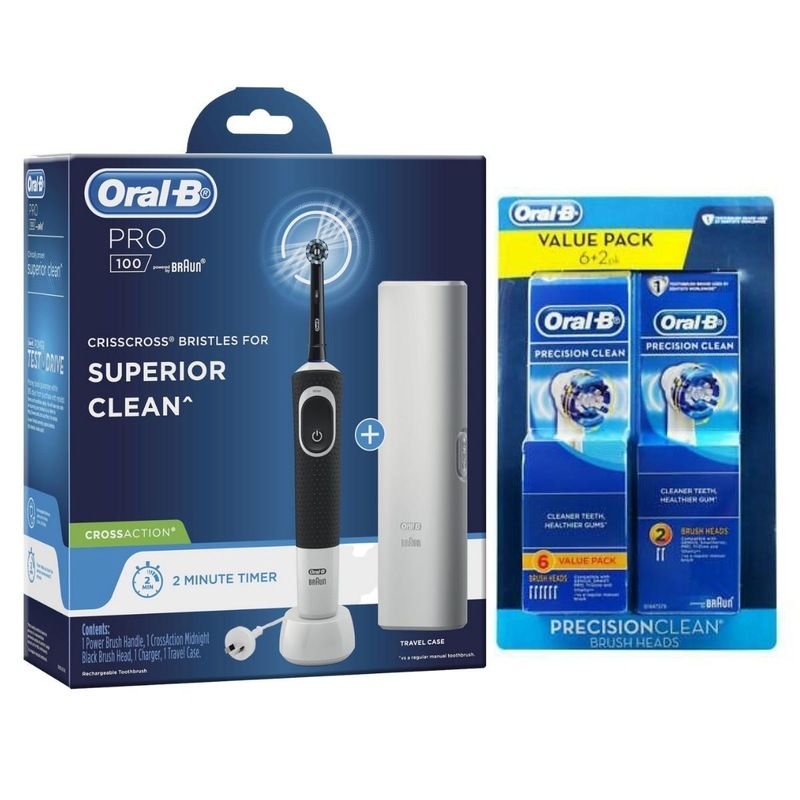 Buy OralB Pro 100 Crossaction Electric Toothbrush Midnight Black + 8Pk