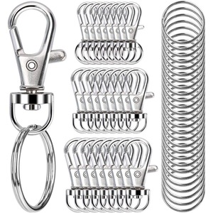 100PCS Swivel Snap Hooks with Key Rings, Premium Metal Swivel Lobster Claw Clasps Assorted Sizes (Large, Medium, Small) for Keychain Clip Lanyard, Jewelry Making, Crafts, Silver