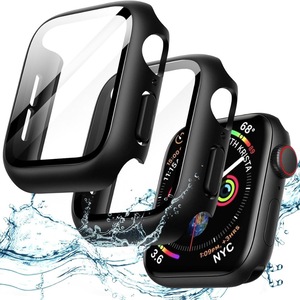 2 Pack Waterproof Case with Screen Protector for Apple Watch SE (2022/2020) / Series 6 5 4 40mm, 41mm, 44mm, 45mm Built-in Tempered Glass Film Hard PC Bumper Full Protective Cover