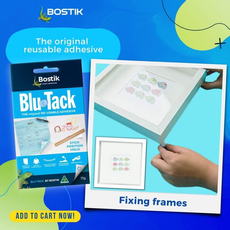 Bostik Blu Tack, Multipurpose Reusable Adhesive, Clean, Safe