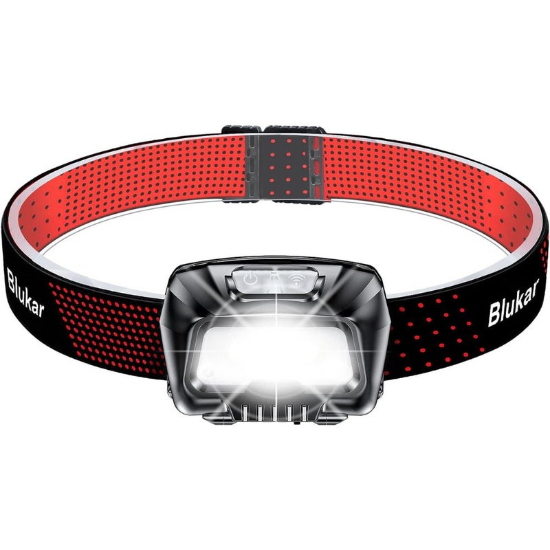 Buy Head Torch Rechargeable, Blukar 1500L Super Bright LED Lightweight  Waterproof Headlamp Headlight with Red Warning Lights, Motion Sensor  Control, 6 Light Modes, 30 Hrs Runtime for Running, Hiking - MyDeal