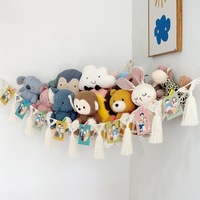 Macrame Toy Hammock - for Stuffed Animals and Plush Toys, Soft Net Storage with Wooden Photo Clips, Soft Corner Hanging Netting