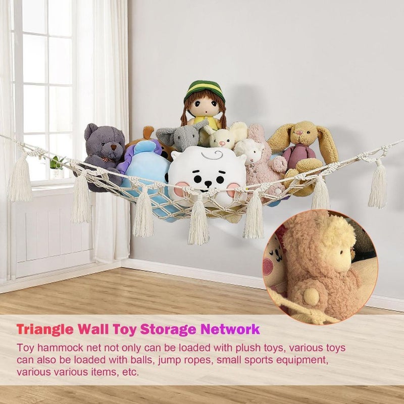 Stuffed Animal Toy Storage Hammock with LED Light - Macrame Jumbo Doll Room  Corner Organizer Mesh Decorations - Hanging Storage Nets Kids