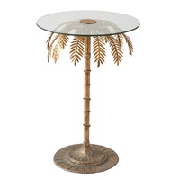 Amalfi Palm Tree Glass Side Table Antique Look Bedside Table Furniture 43x73cm