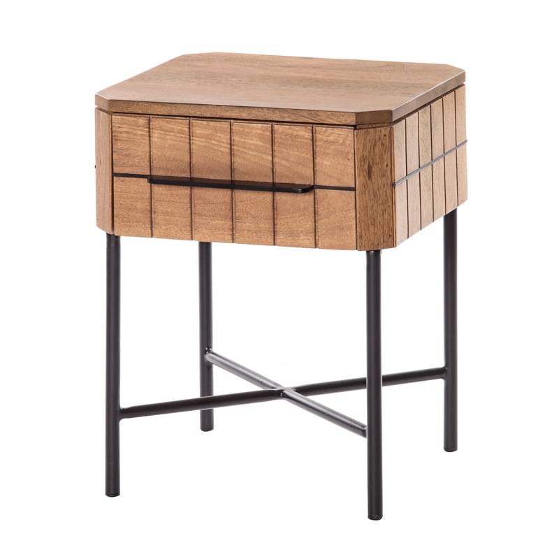 Buy Amalfi Sydney Side Table With Drawer Natural/Black 40x40x53cm MyDeal