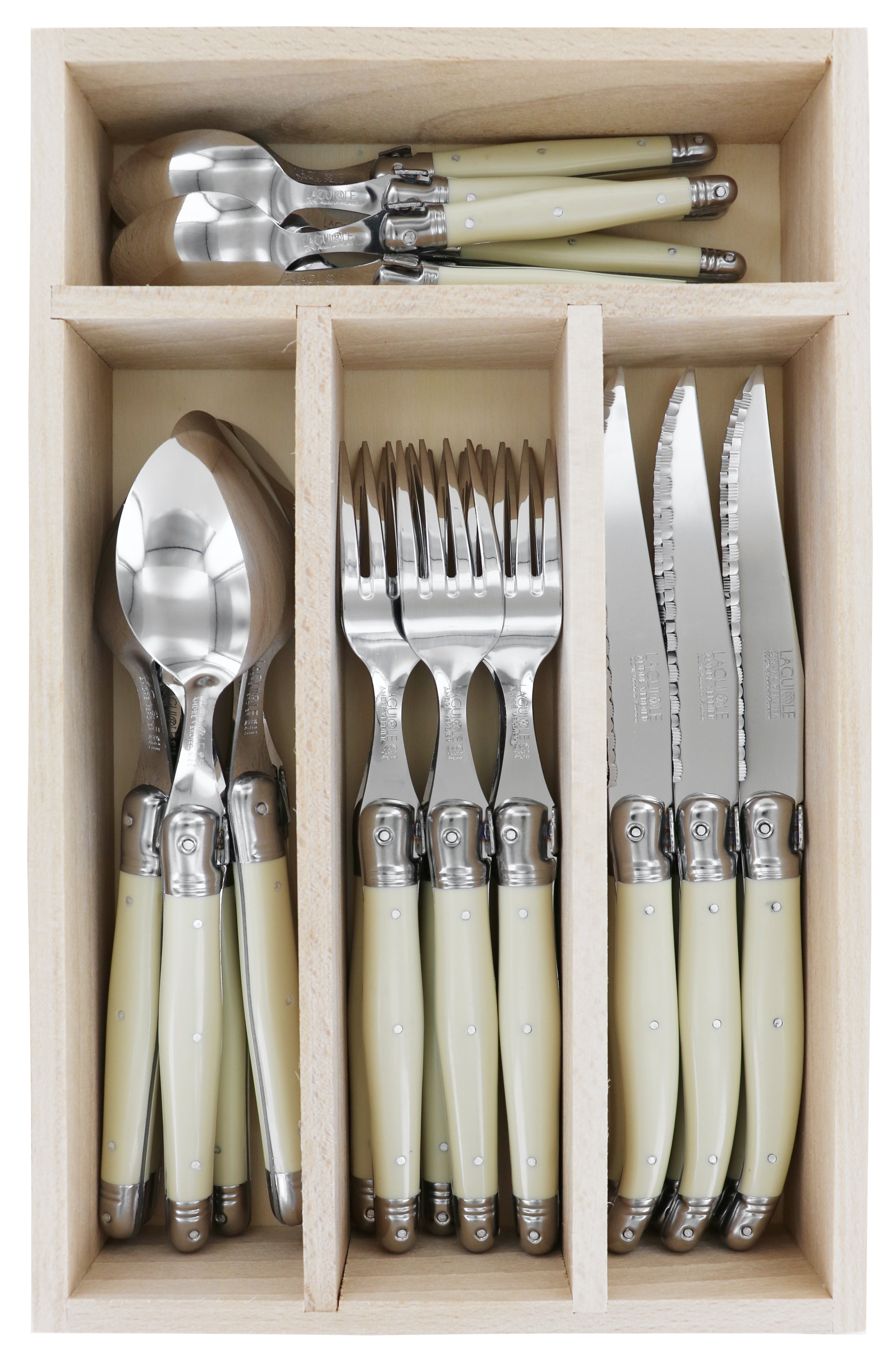 Andre Verdier Debutant Cutlery Set 24 Piece Tableware Silverware Set - Ivory