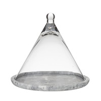 Davis & Waddell Glass Dome Food Cloche Display with Marble Base Serving Board