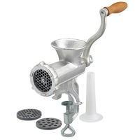 Davis & Waddell Manual Hand Meat Mincer with 3 Blades, Silver 13x27x27cm
