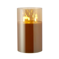 Rogue Amber LED Candle Battery Operated Tri-Flame Pillar Candle Light Christmas Decoration 25cm