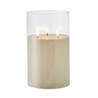 Rogue Glass LED Candle Battery Operated Tri-Flame Pillar Candle Light Christmas Decoration 25cm