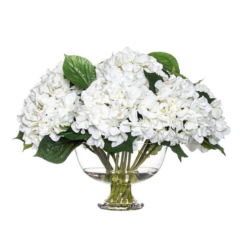 Buy Rogue Hydrangea Mix-Dahlia Bowl White/Glass 53x54x40cm - MyDeal