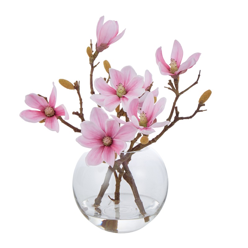 Buy Rogue Artificial Flowers Fake Pink Magnolia Bouquet in Vase Home