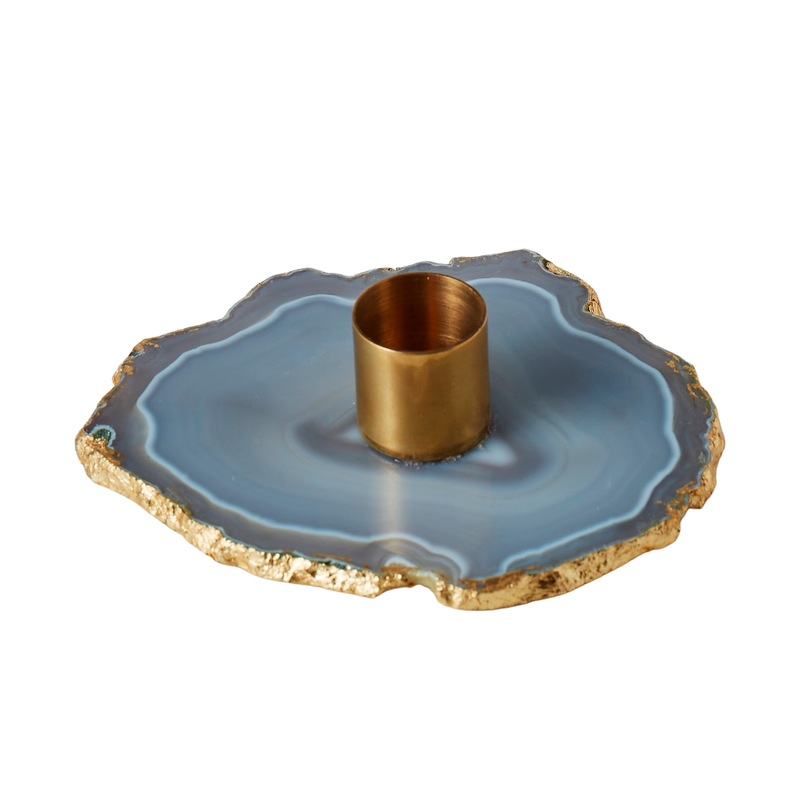 Buy Society Home Agate Candle Holder Agate/Gold 10x10x3cm MyDeal