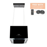 Linarie Caledonia 50cm Island Range Hood in Black Glass with Remote Control and Charcoal Filter- RAHID50GB