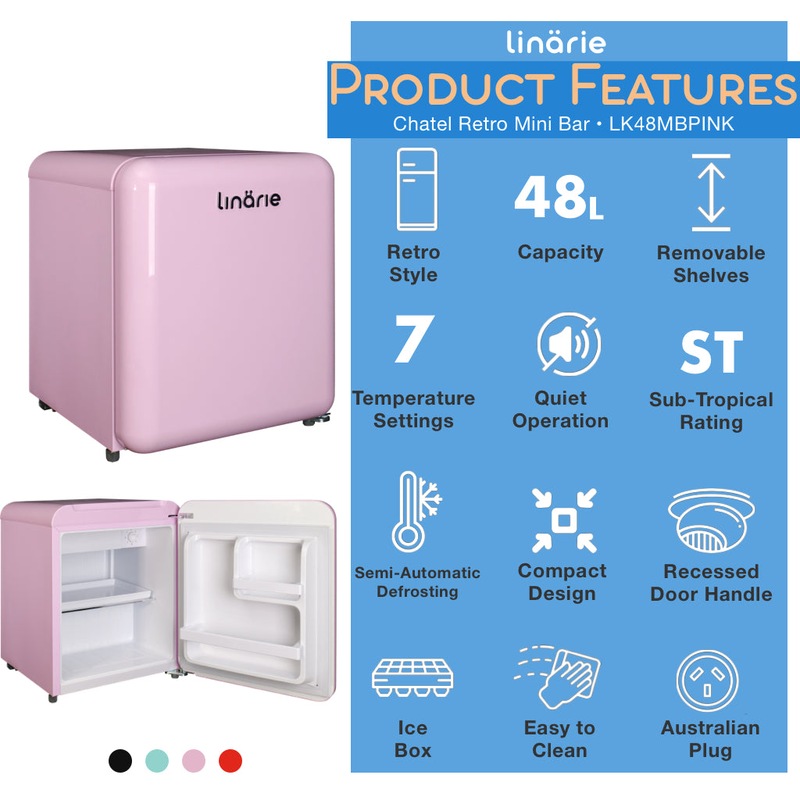 Buy Linarie Chatel 48L Pink Retro Mini Fridge with BuiltIn Freezer