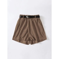 1 Only Corduroy Slant Pockets Belted Shorts - Size M