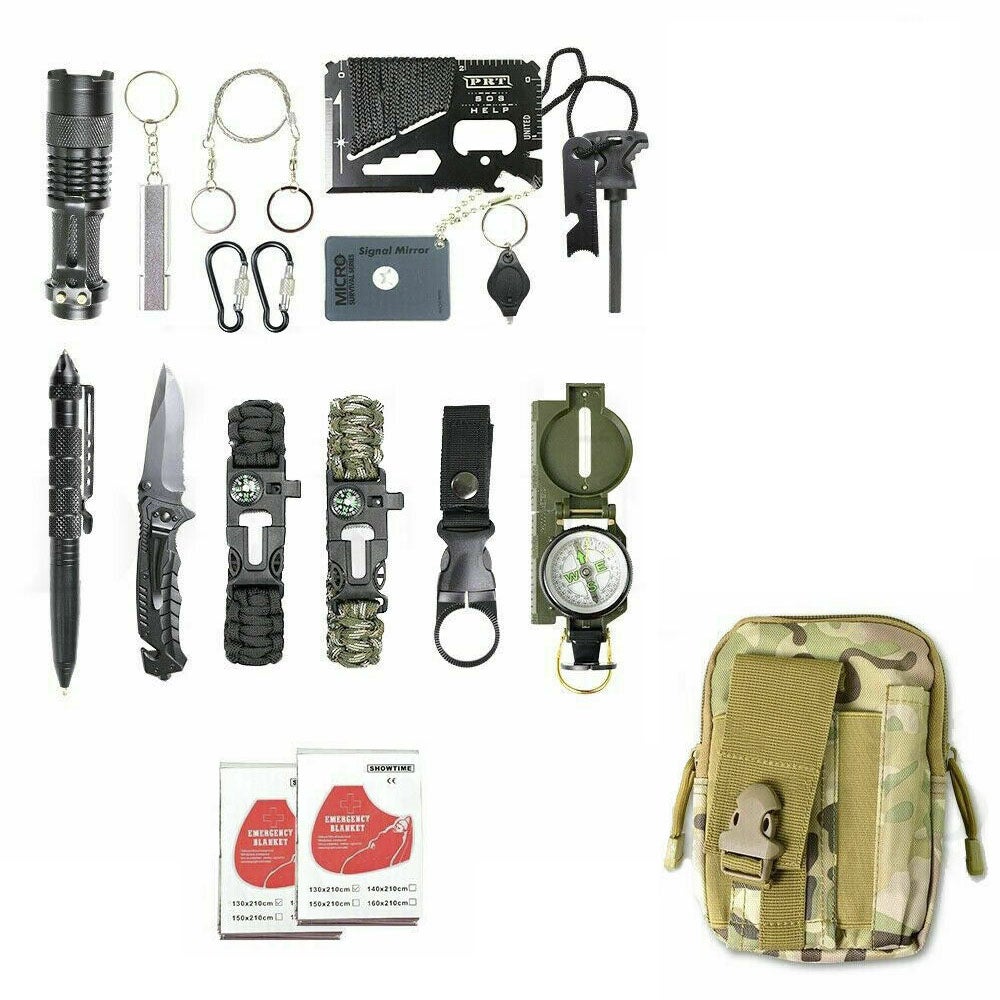 18Pcs Outdoor Emergency Survival Equipment Kit Tactical SOS Tool Hiking Camping