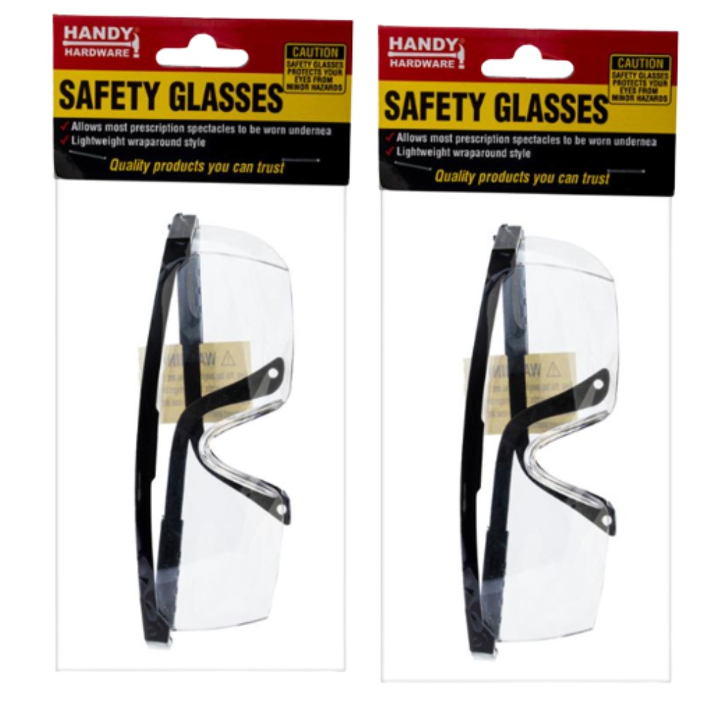 2PCE Safety Glasses Handy Hardware Wraparound Design Clear Protection Unisex Unbranded Australia