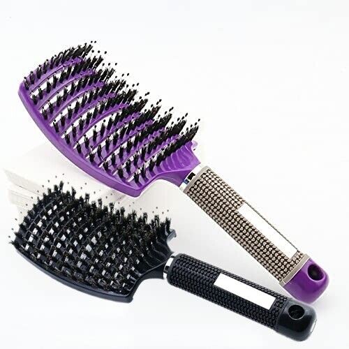 2x Detangling Boar Nylon Bristle Hair Brush Head Scalp Massage Vented Curve Comb