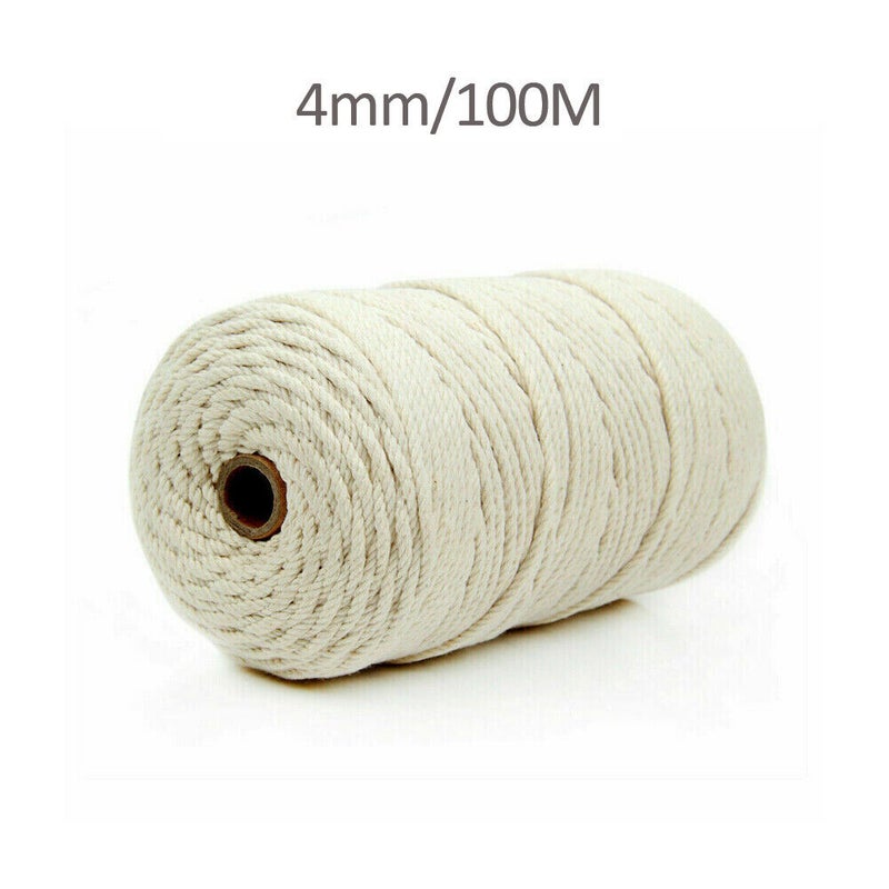 100M Natural Beige Cotton 3mm Twisted Cord Rope Artisan Macrame String DIY  Craft