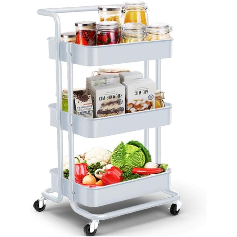 Buy 3 Tiers Kitchen Storage Trolley Cart Steel Rack Shelf Organiser Wheels MyDeal