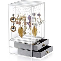 3 Tray Acrylic Earring Necklace Display Stand Organizer Holder Storage Velvet Drawer