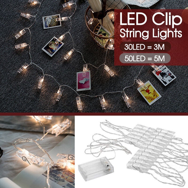 50 LED Photo Clip Peg String Fairy Lights Warm White Wall Hanging
