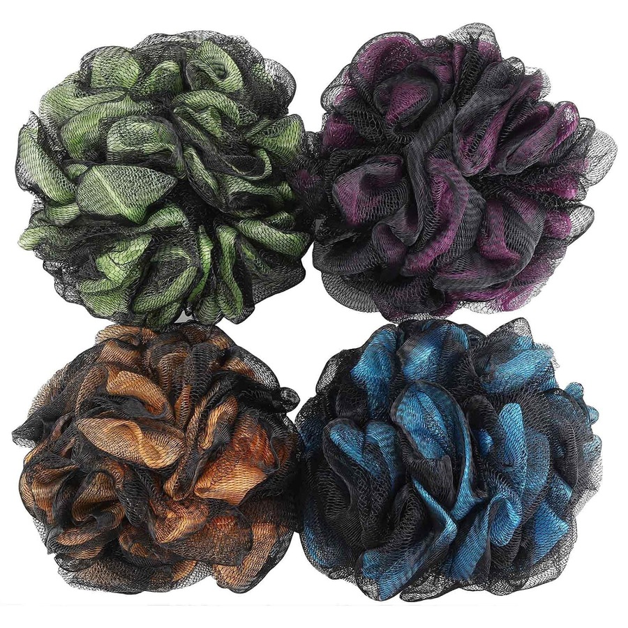 3PC Loofah Brush Shower Ball Bath Sponge Body Scrubber Exfoliating Cleaning Mesh