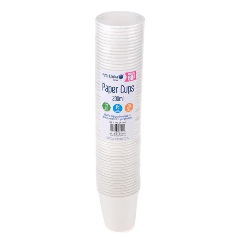 Buy 60PCE White Paper Cups Disposable Leak Resistant 200ml - MyDeal ...