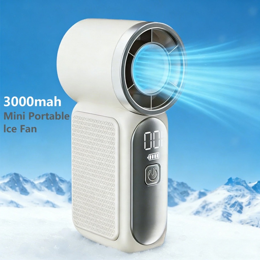 Deal365 3000mah Mini Portable Ice Fan with Smart LED Display�CHandheld Turbo Cooling Fan