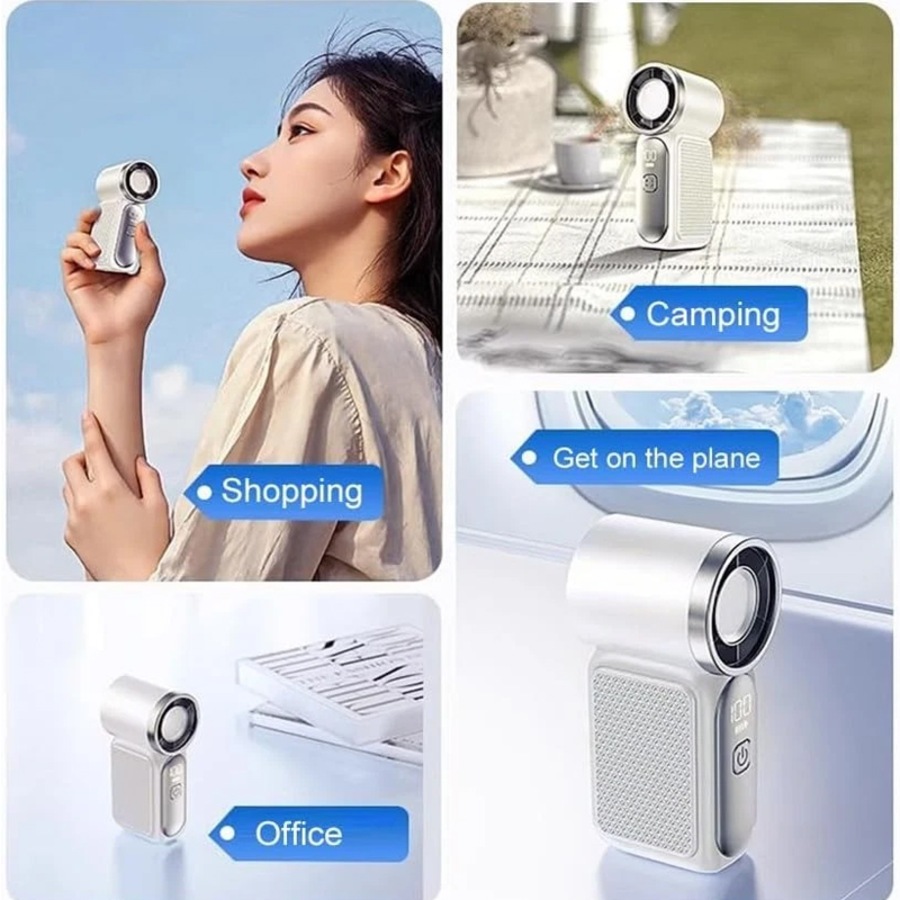 Deal365 3000mah Mini Portable Ice Fan with Smart LED Display�CHandheld Turbo Cooling Fan