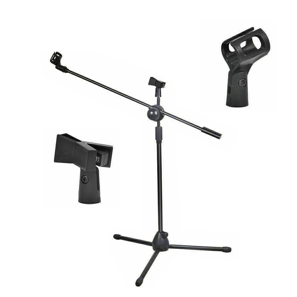 Microphone Stand Mic Holder Foldable Adjustable Tripod Two Clip Boom