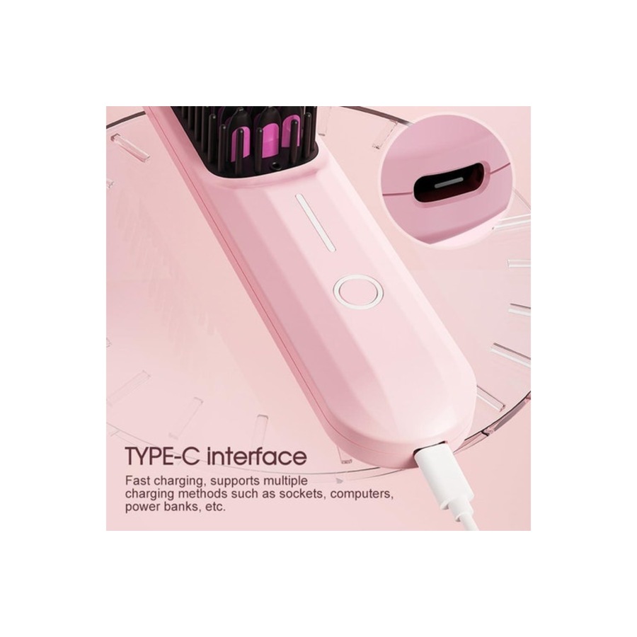 Hair Straightener Brush Fast Heating USB Rechargeable Ionic Hot Brush