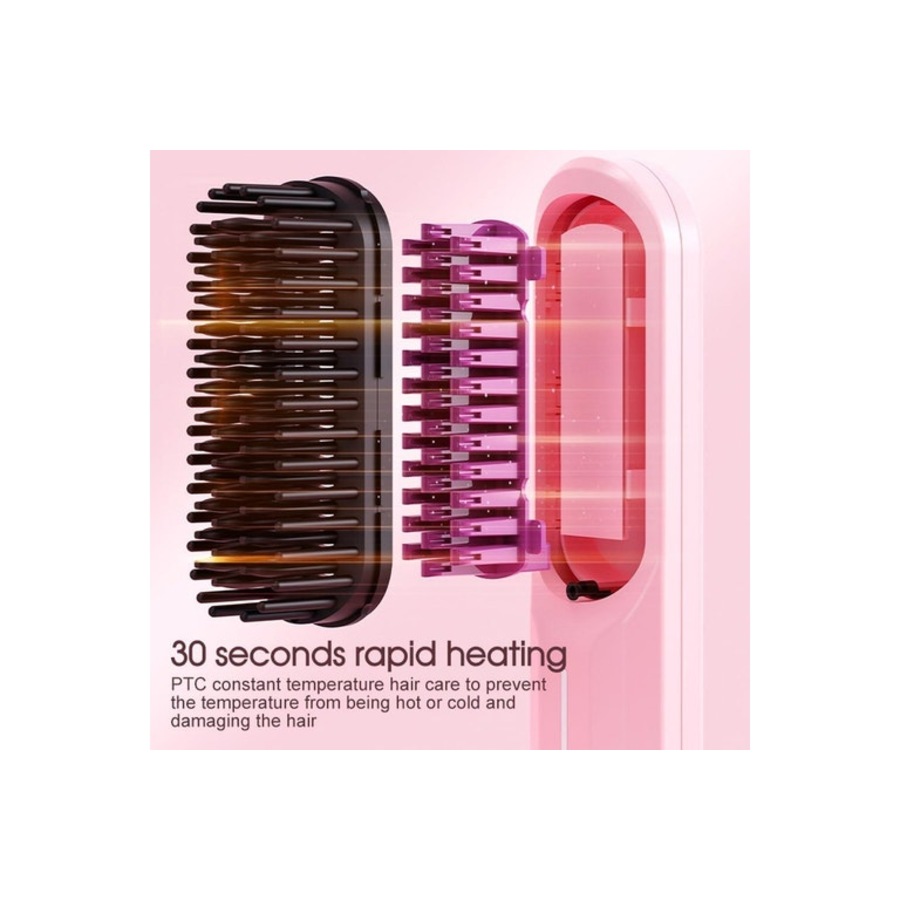 Hair Straightener Brush Fast Heating USB Rechargeable Ionic Hot Brush