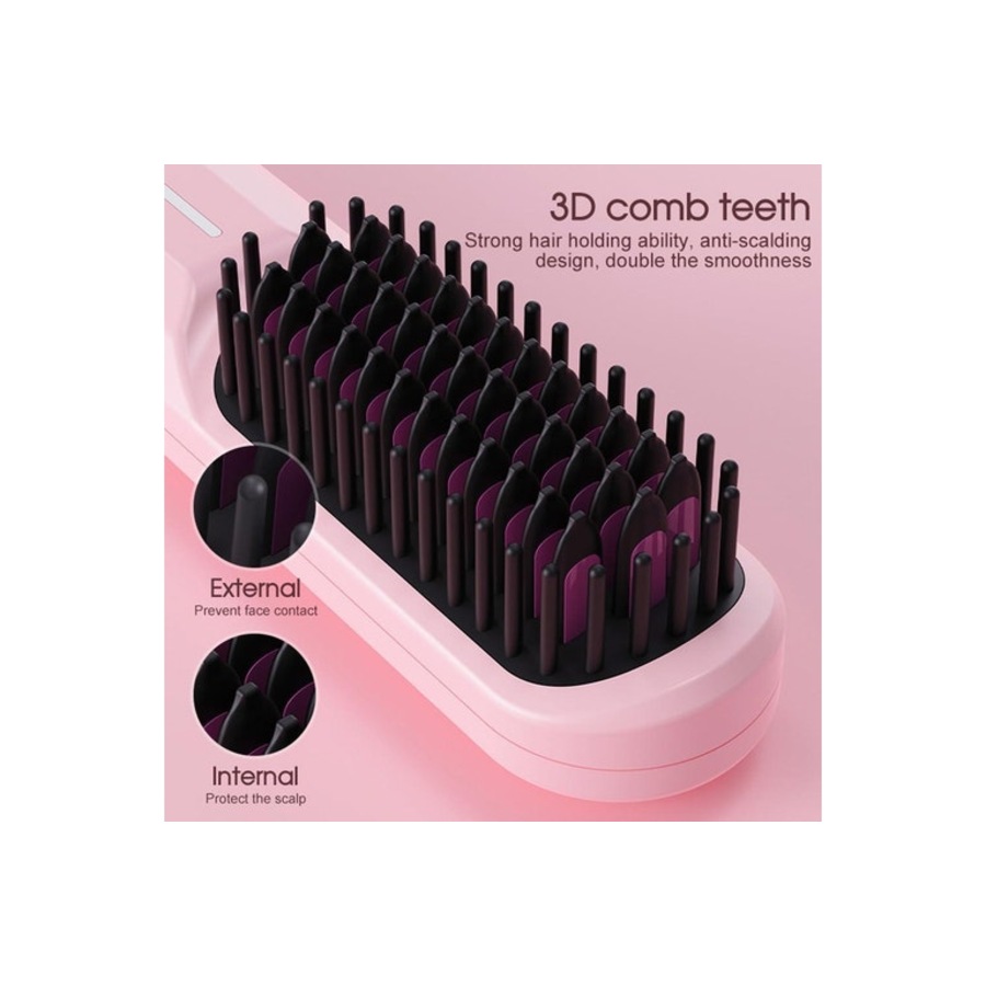 Hair Straightener Brush Fast Heating USB Rechargeable Ionic Hot Brush